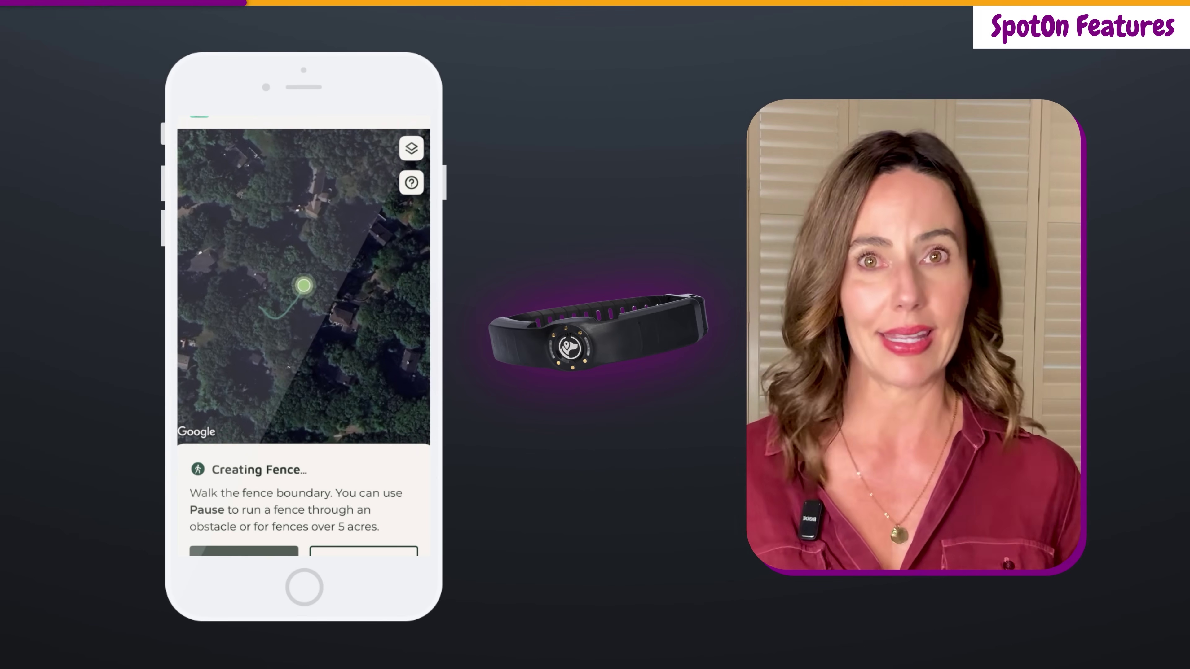 Kristen demonstrating SpotOn's walk-the-line fence creation mode with the SpotOn app and Nova collar